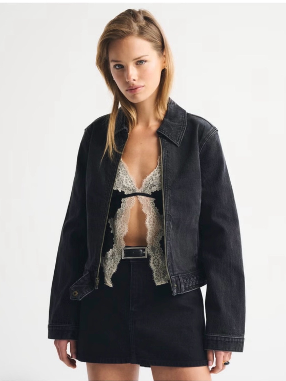 Abercrombie & Fitch Black Denim Zip-Front Jacket